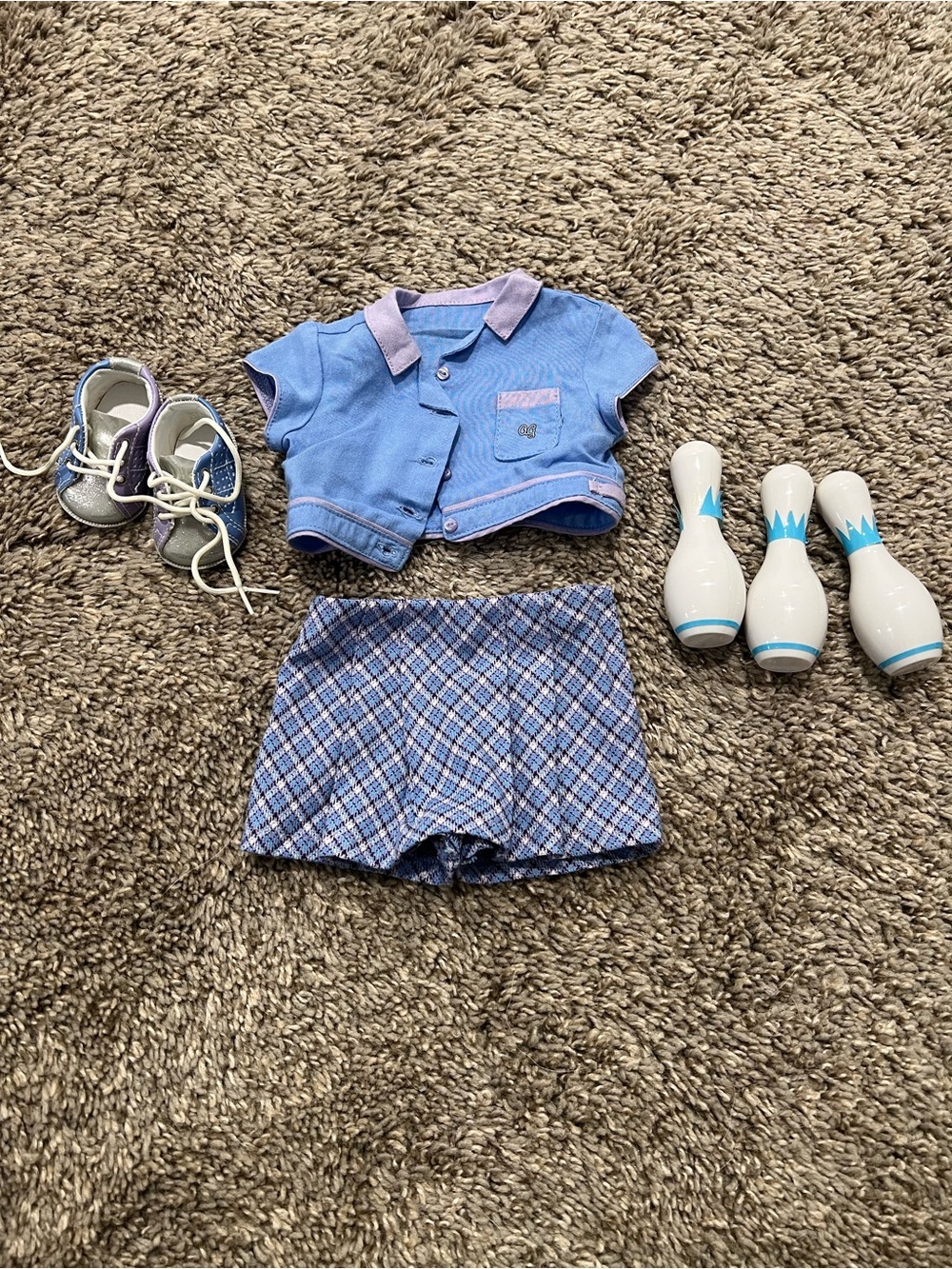American Girl Bowling Party Outfit from 2003 with shoes and 3 bowling pins